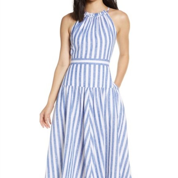 Eliza J Dresses & Skirts - NEW Eliza J Stripe Halter Linen Blend Midi Dress